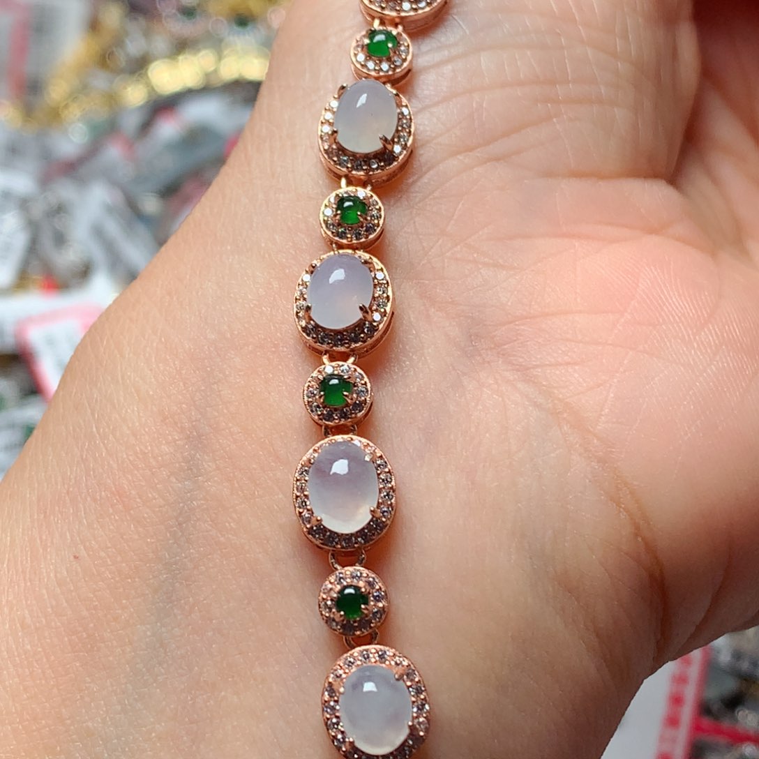 翡翠戒指银S925镶嵌天然翡翠手链