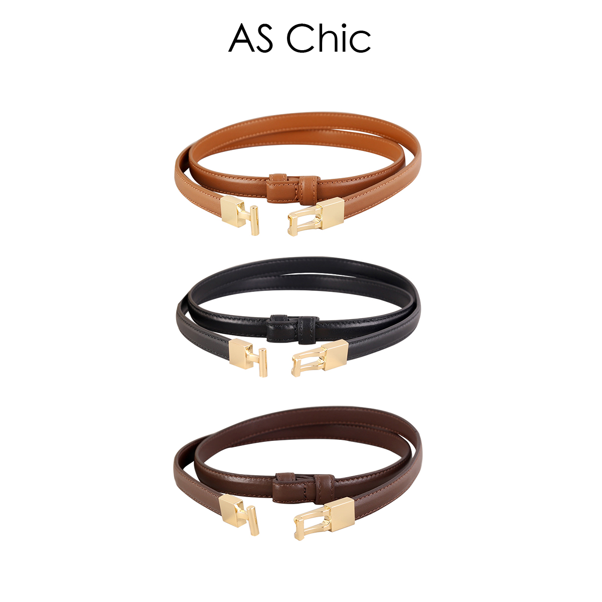 AS chicAW 真皮对扣可调节细细腰带ASY1410