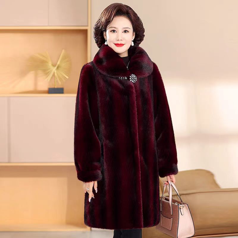 时尚女装外套冬季洋气长款加绒中长款连帽中老年女装韩版