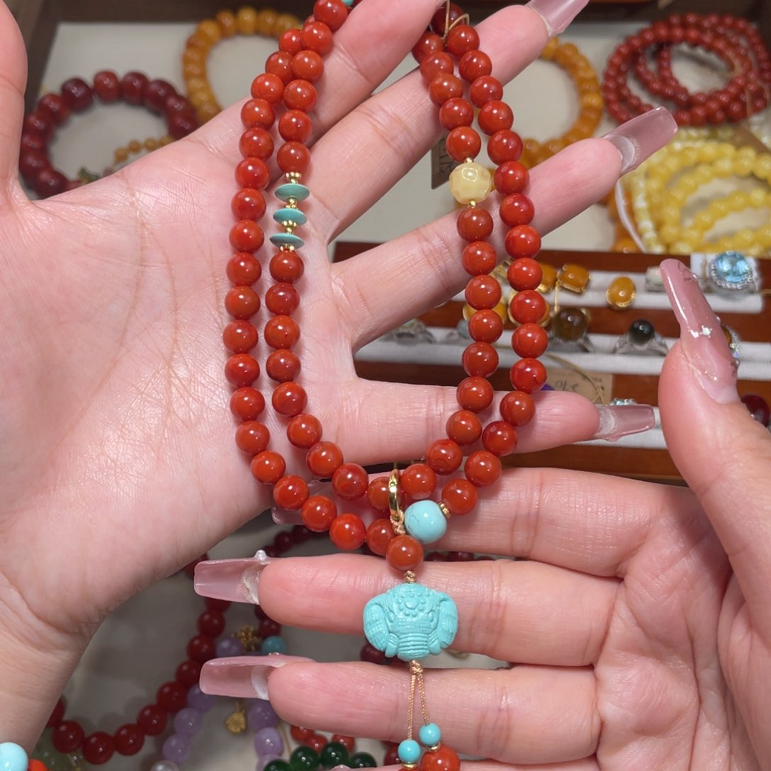 南红玛瑙手串未镶嵌原矿无胶火焰纹