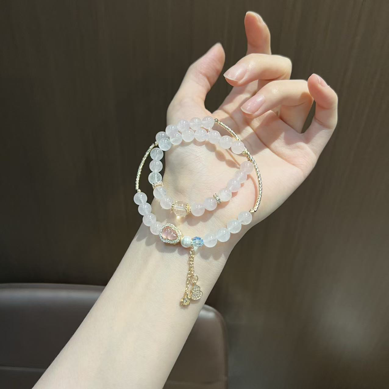 S978 粉晶➕粉葫设计双圈手串