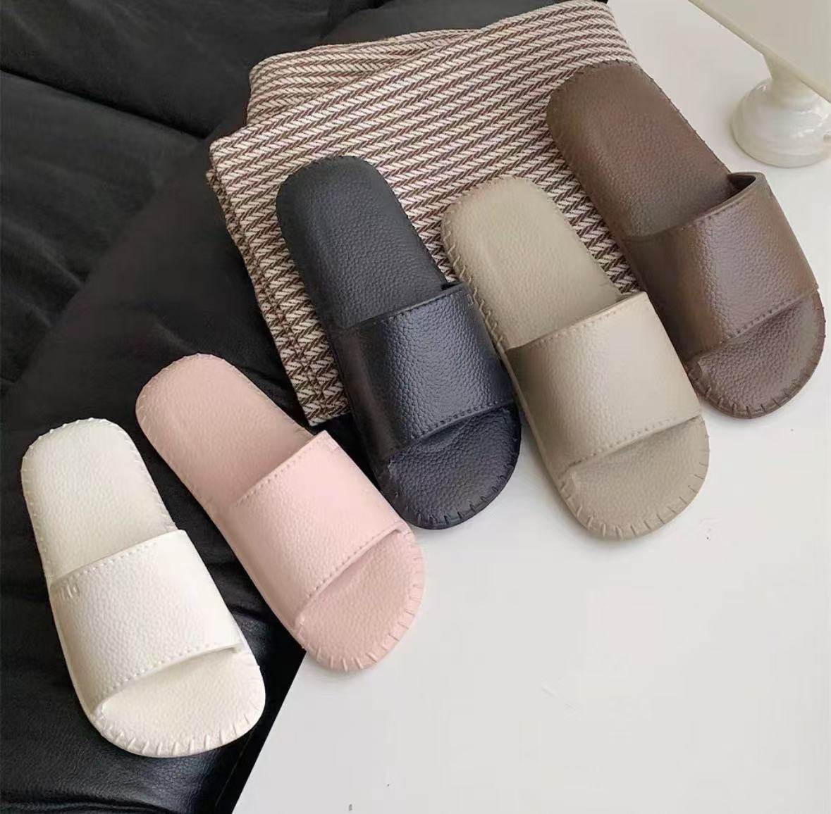 准新品  【按照主播讲解拍】休闲简约纯色皮纹凉拖鞋男女夏季拖鞋