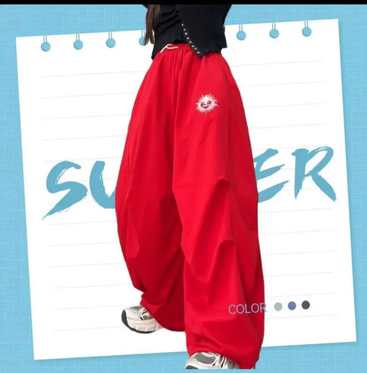 美式街舞潮牌嘻哈爵士舞裤子运动宽松长裤跳舞抽绳香蕉伞兵工装裤