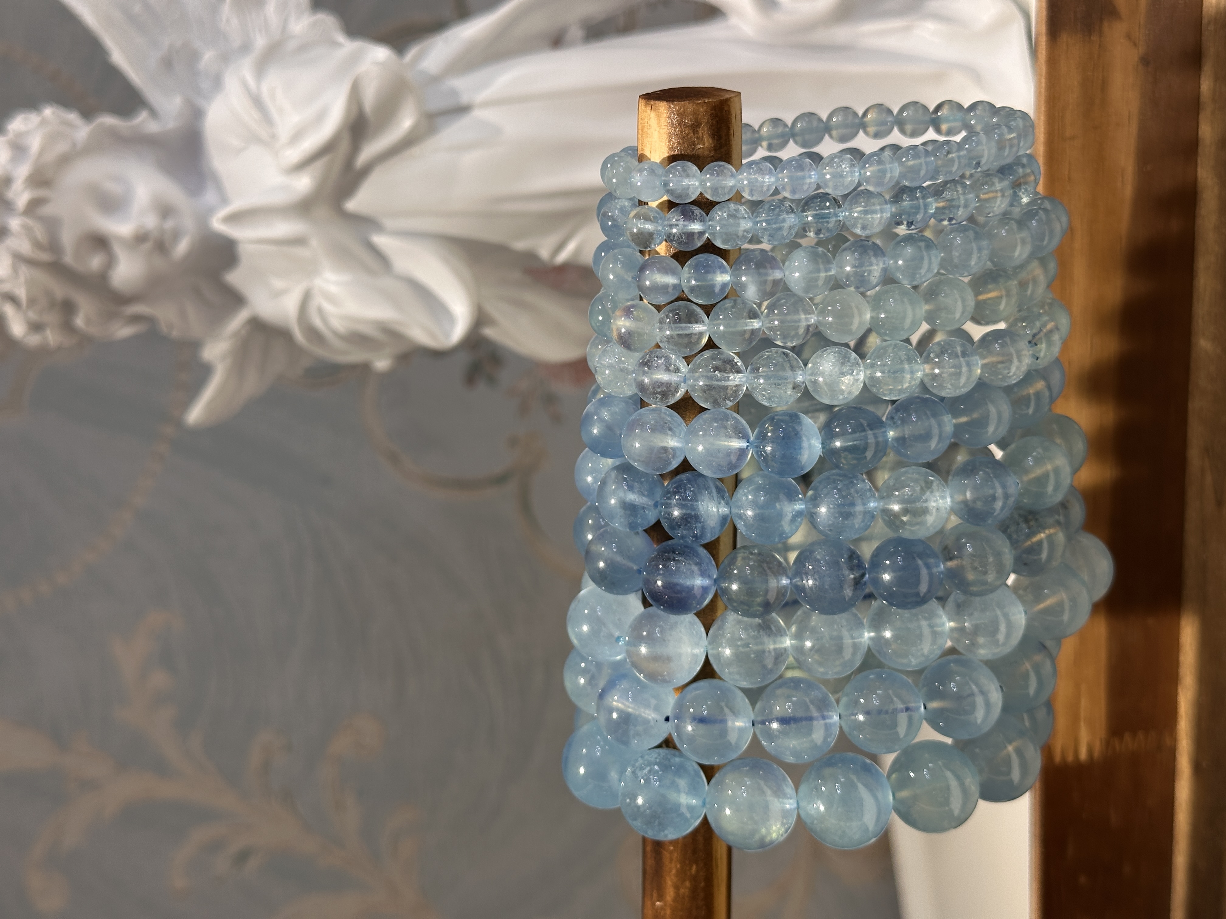 天然辰砂海蓝宝手串 多样性发其一 H201