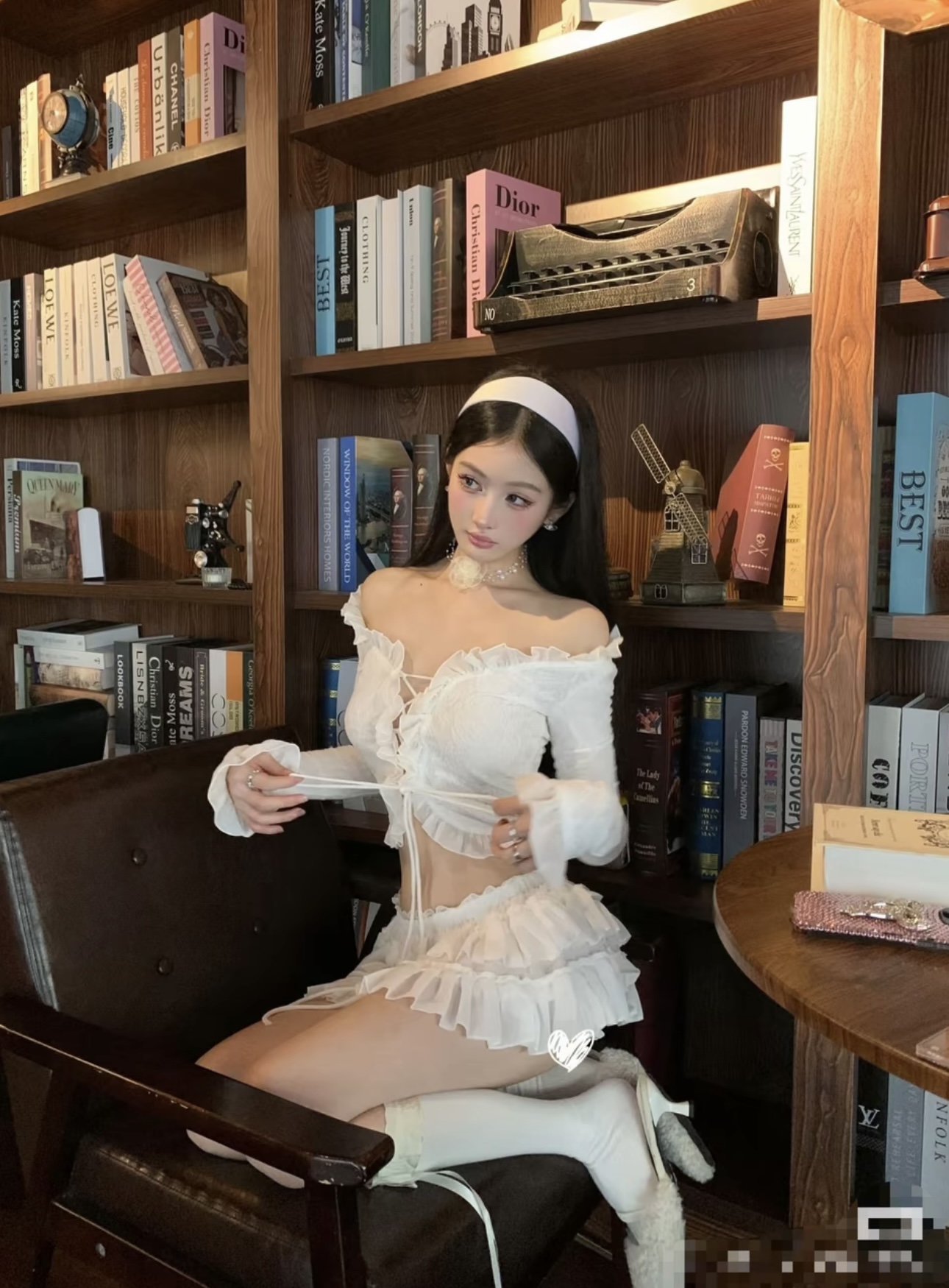 FAFA 发发【一封情书】辣妹性感白色系带开衫上衣蕾丝花边纯欲短裙