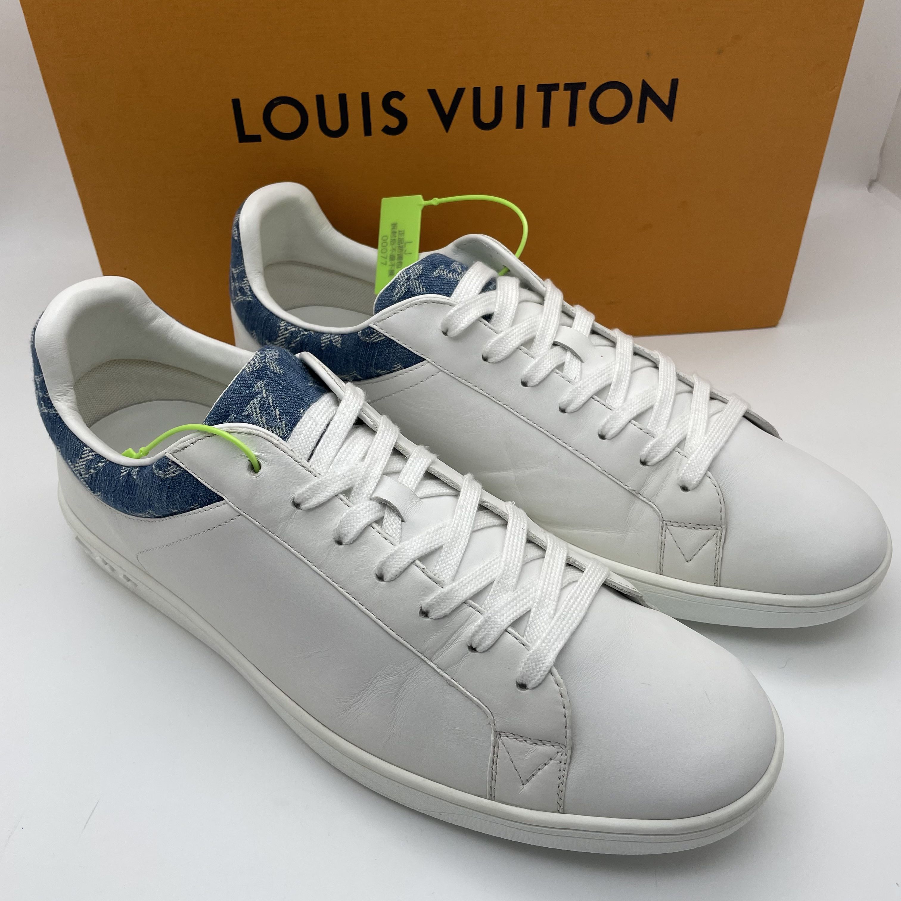 95新 LouisVuitton/路易威登 44欧码/白色皮面拼接牛仔老花板鞋