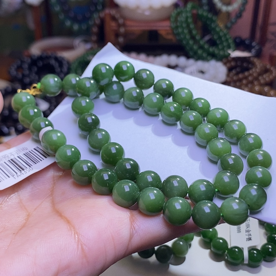 和田玉未镶嵌颈饰碧玉老矿料猫眼收藏约10mm妈妈项链