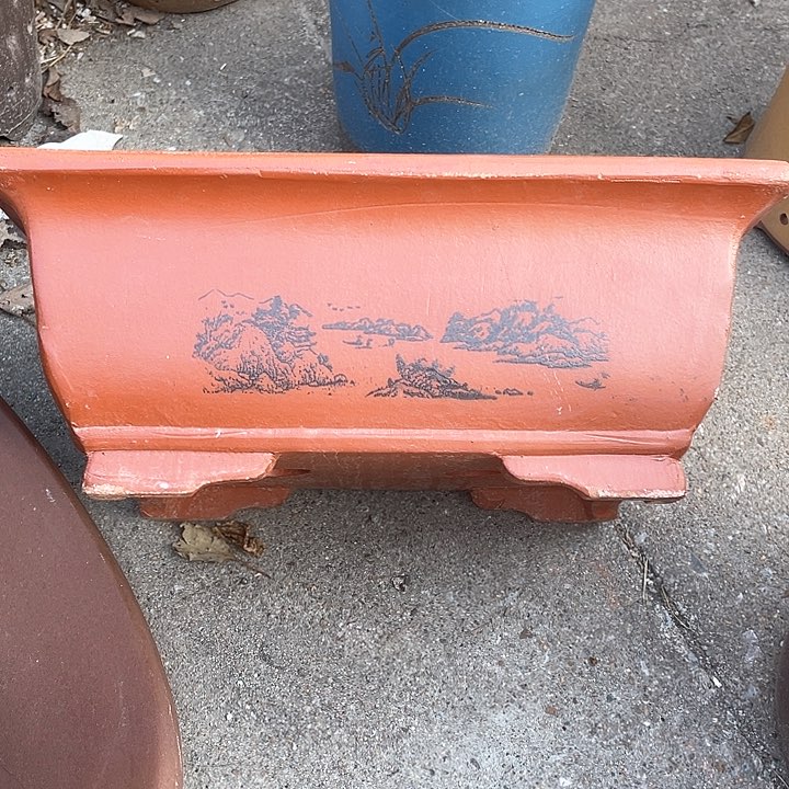 紫砂32红色马槽花盆花盆