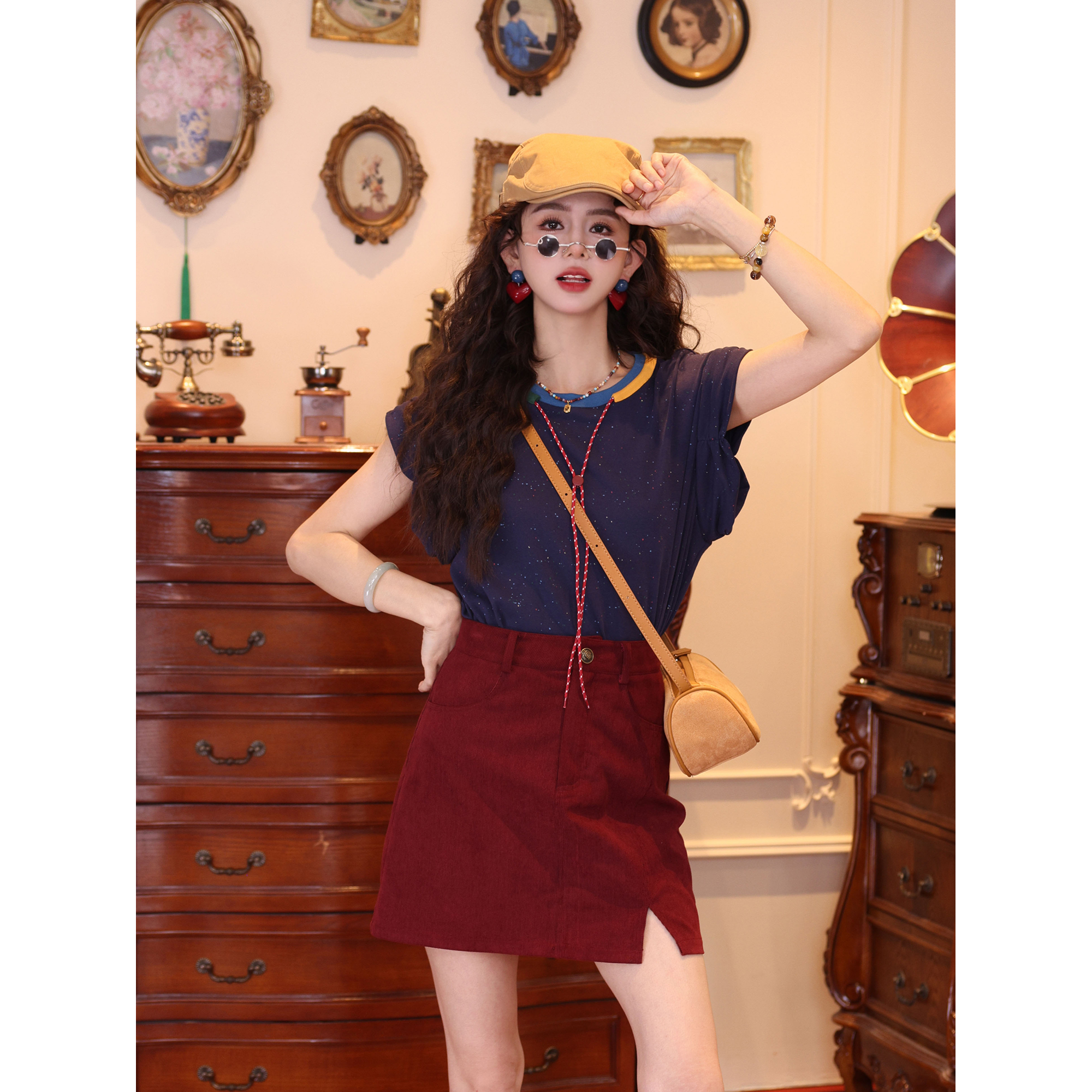 陈大器【行星环】港风复古夏季短袖拼色T恤休闲上衣JP1666404