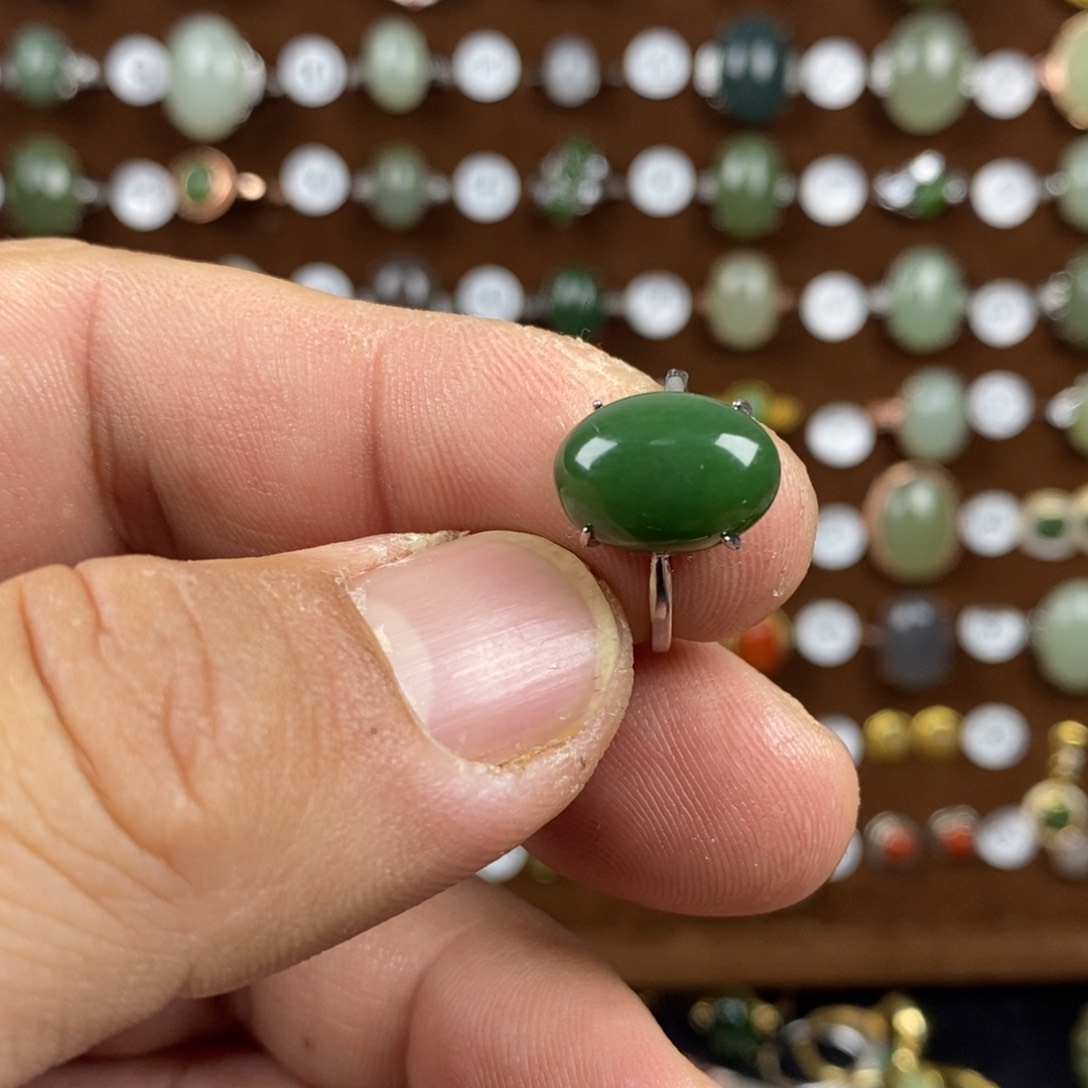 和田玉（碧玉）戒指银S925镶嵌