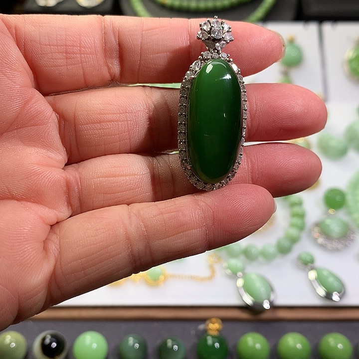 颈饰银S925镶嵌和田玉（碧玉）妍*姐