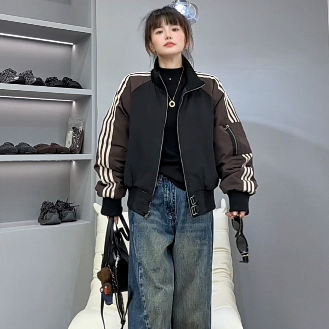 【YL严选】美式撞色拼接棉服外套女2025秋冬宽松休闲百搭夹棉棒球服