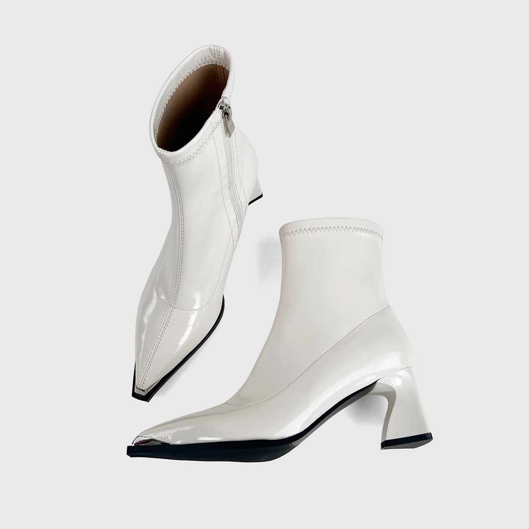 【跟高6cm】百搭尖头高跟短靴弹力靴女粗跟瘦瘦靴真皮显瘦秋冬靴子