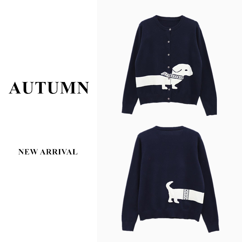 白色腊肠狗秋冬新款针织开衫长袖百搭羊毛衫9052