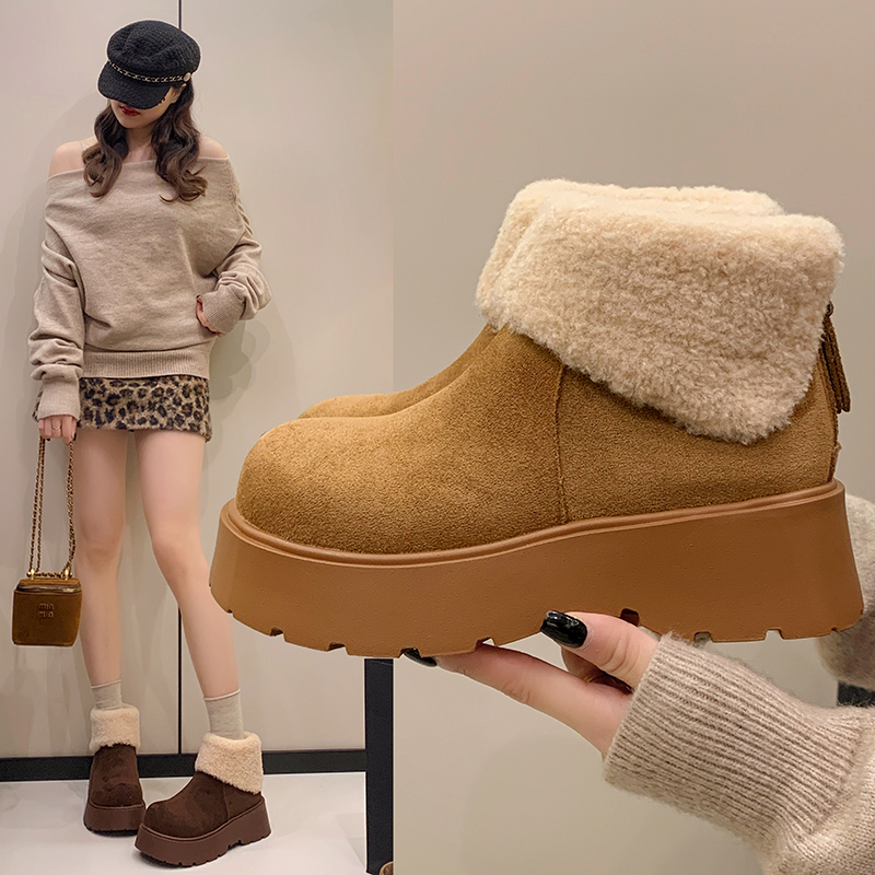 小个子增高马丁靴女真皮2025新款爆冬季厚底短靴加绒保暖雪地棉鞋
