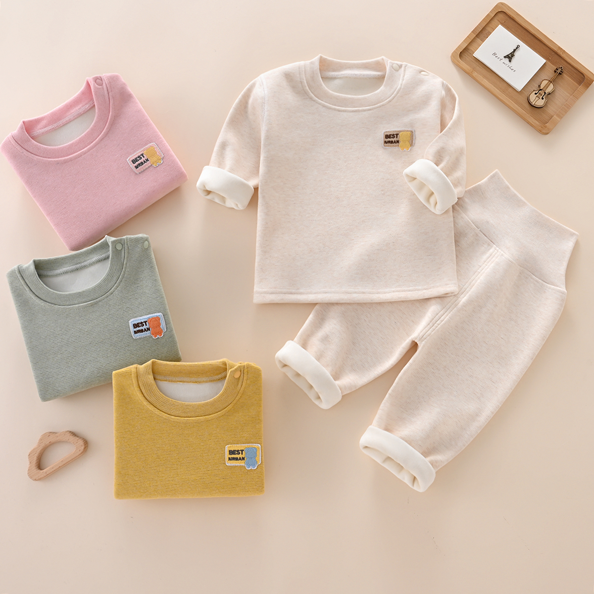 儿童秋冬加绒保暖分体高腰套装男女宝宝无骨打底衣保暖睡衣秋衣裤