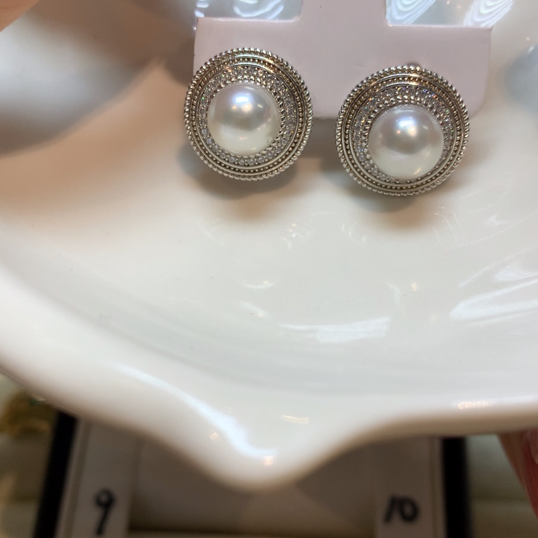 海水珍珠耳饰银S925镶嵌