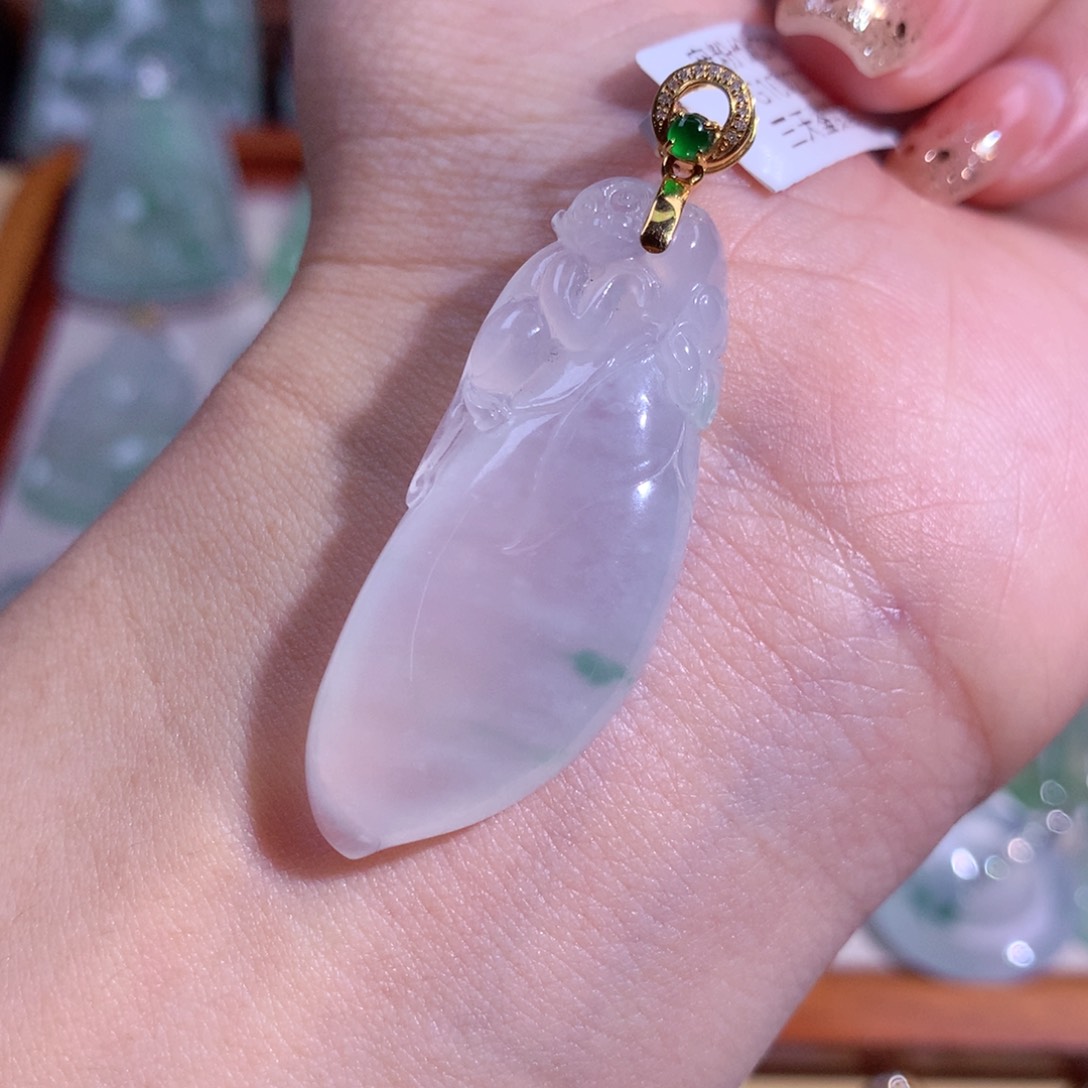 翡翠吊坠(不含链)18K金镶嵌冰福瓜