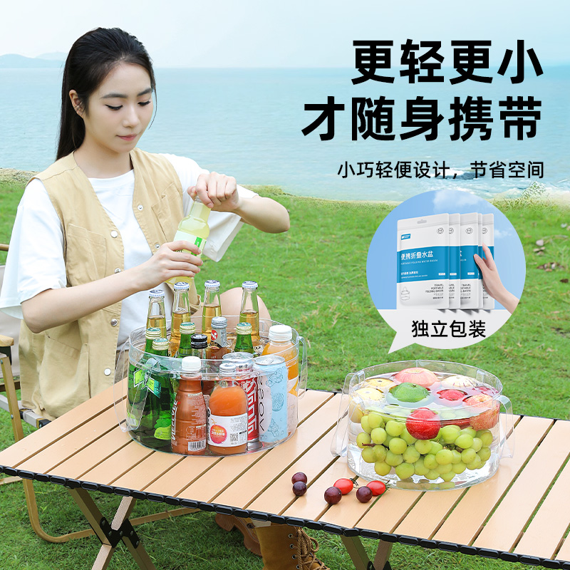 手提式折叠水盆便携式户外旅行洗菜洗衣洗脸透明压缩带提手储水袋商品图