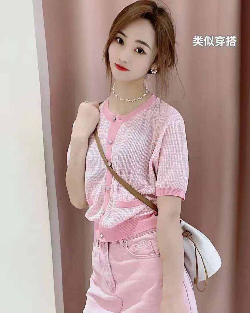 C1直播间过款为准  秋水镂空风洋气编织气质短袖其它毛针织衫薄款