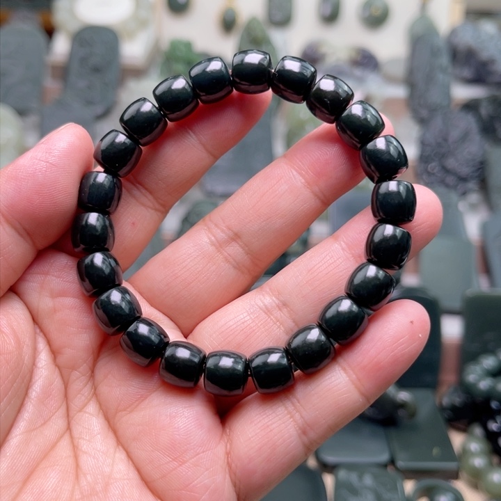 和田玉（青玉）卡10直切手链未镶嵌