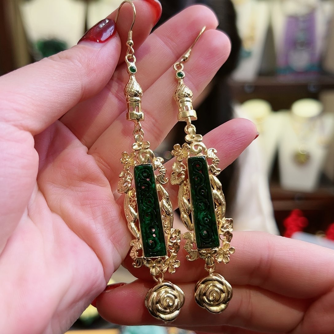 翡翠耳饰银S925镶嵌耳环