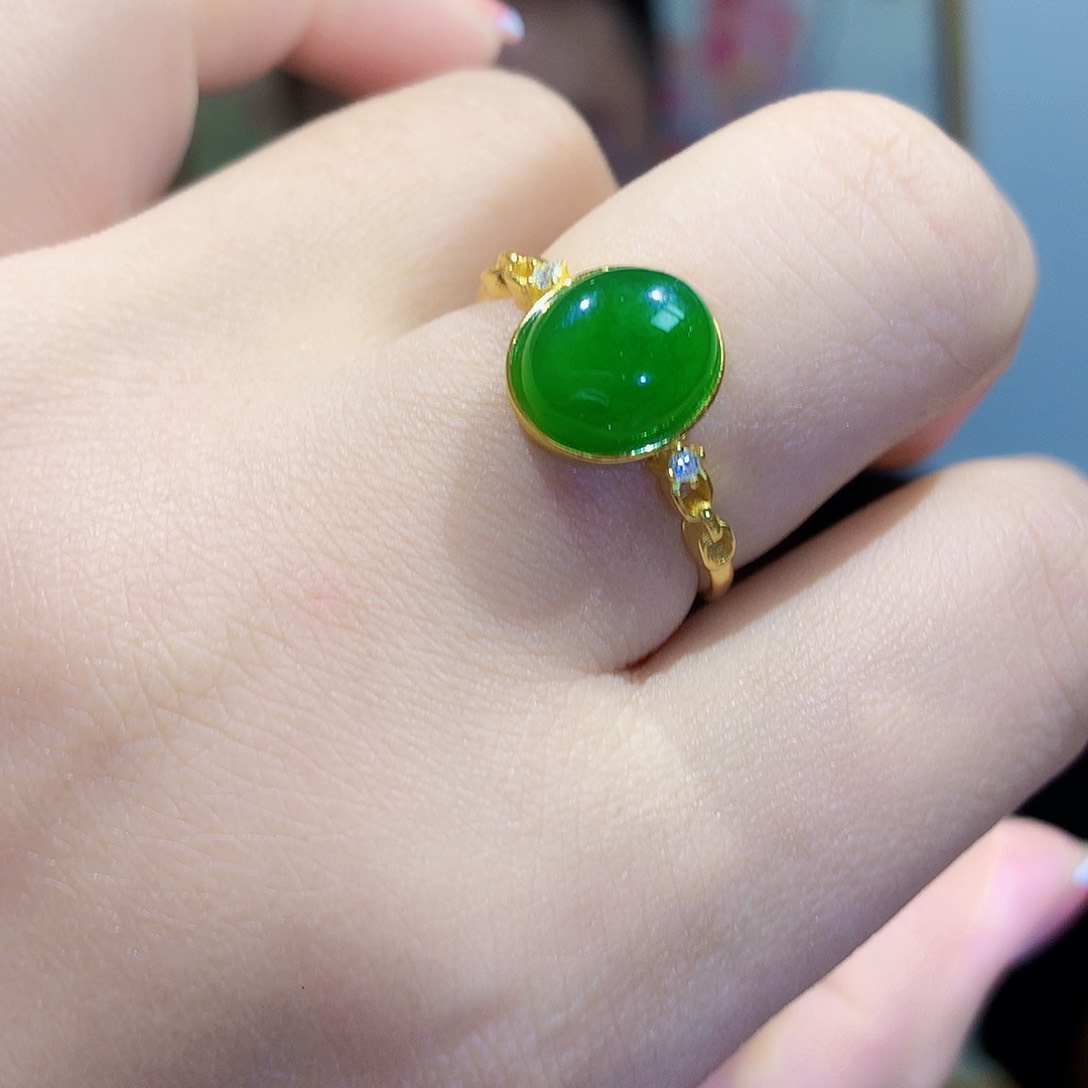 和田玉（碧玉）戒指银S925镀金镶嵌