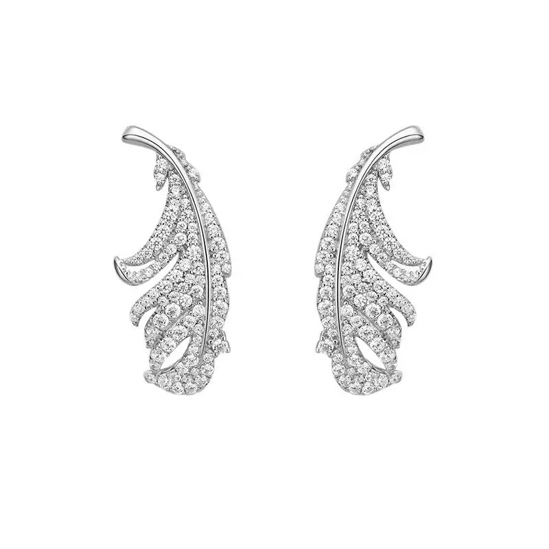 合金合成锆石耳饰 分左右羽毛耳钉