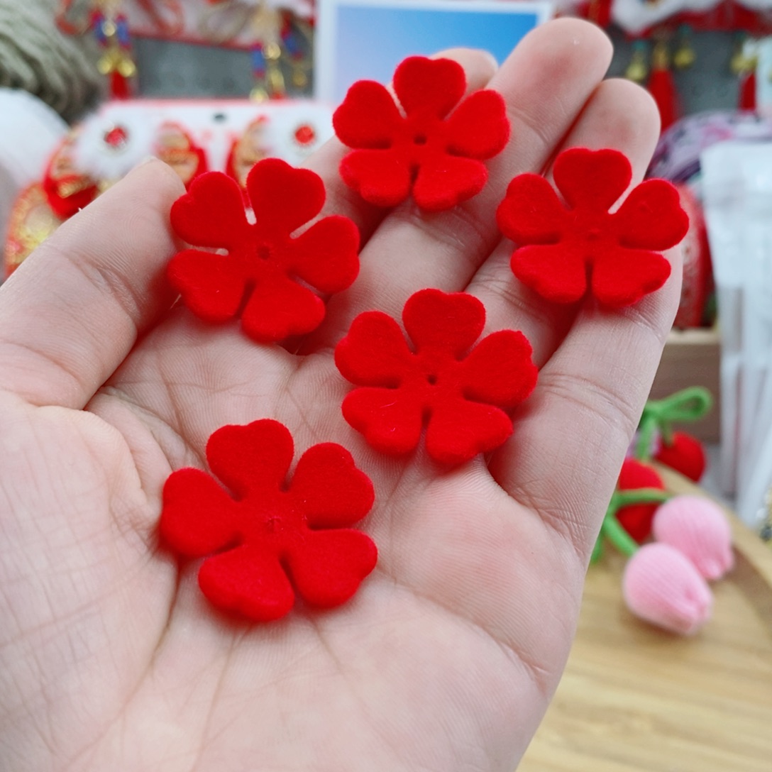 爱心植绒五瓣花红色50个