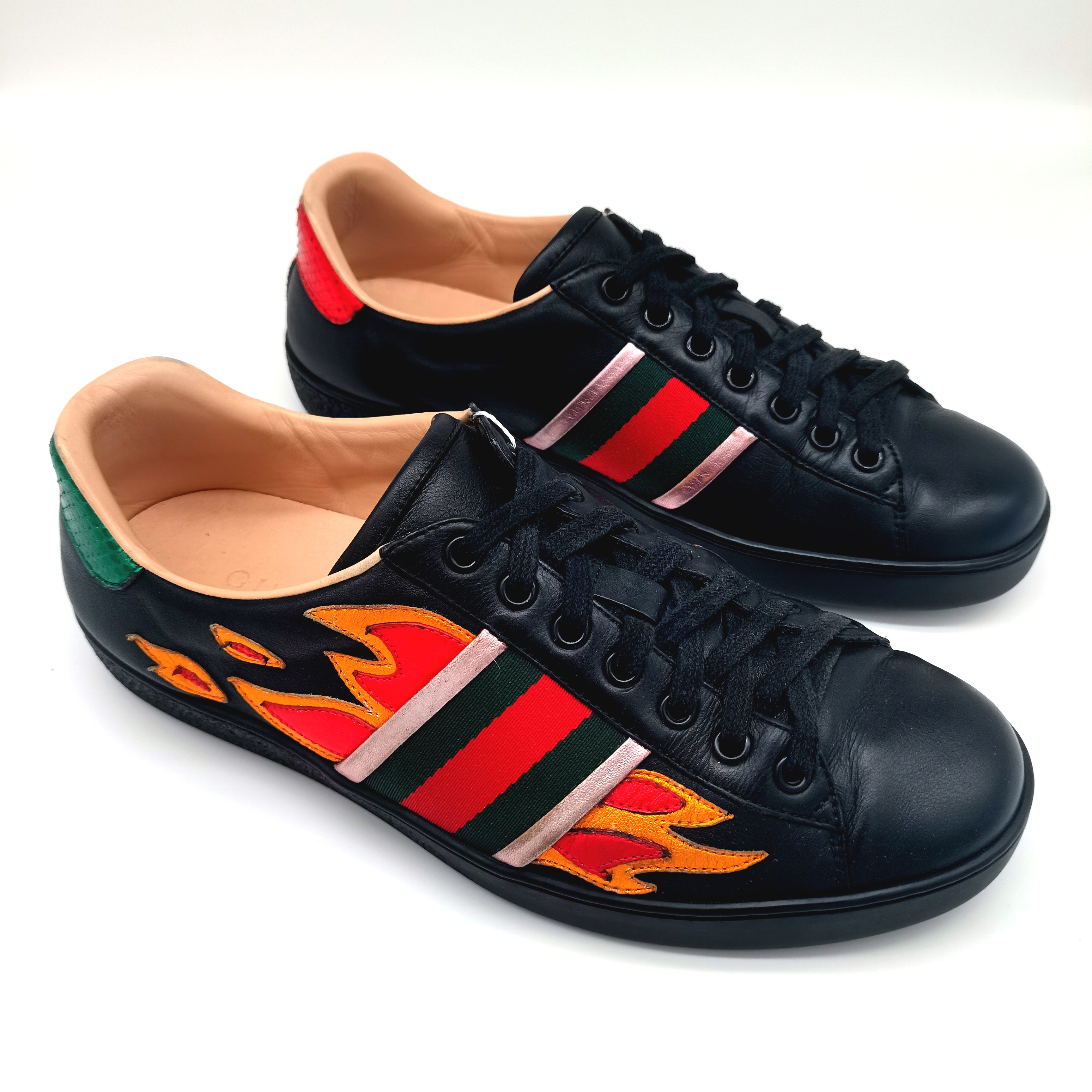 95新 GUCCI/古驰 经典条纹红绿尾火焰时尚休闲板鞋6欧GS2080