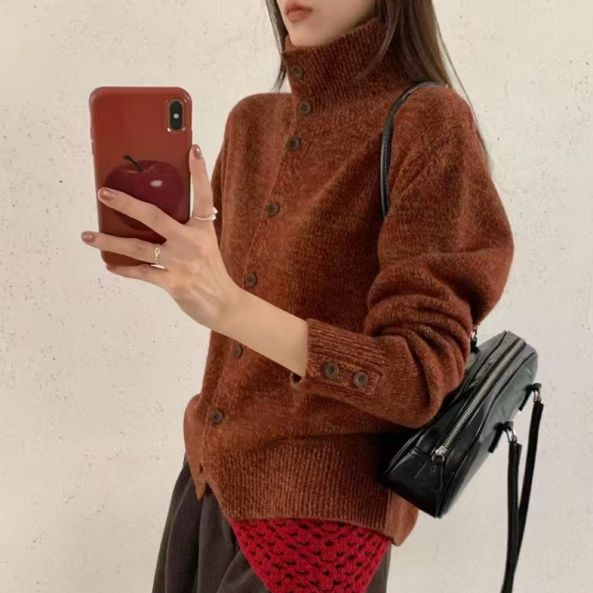 翻领毛衣开衫 罗文纽扣门襟针织外套休闲显瘦实穿4802