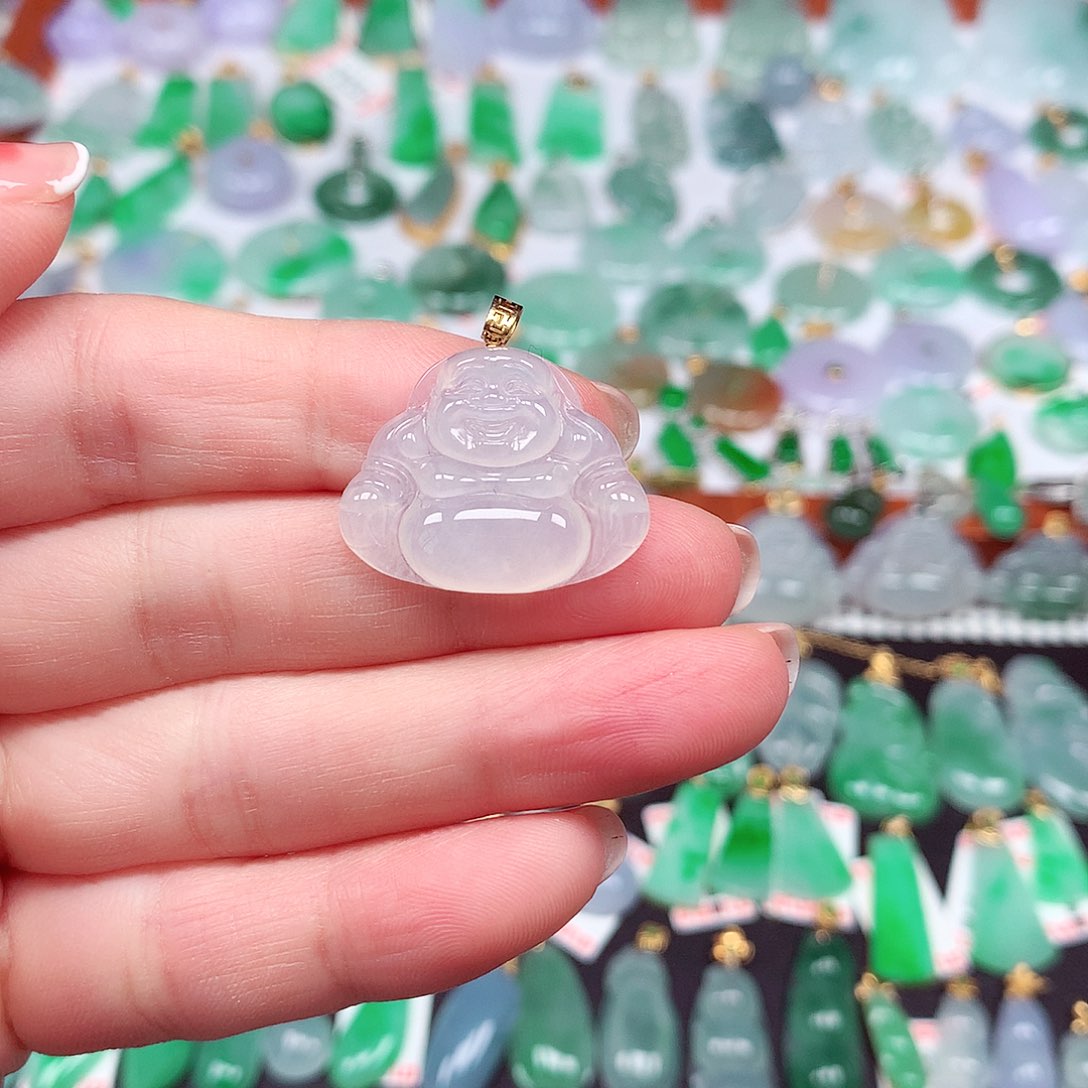 翡翠颈饰18K金镶嵌天然翡翠A货