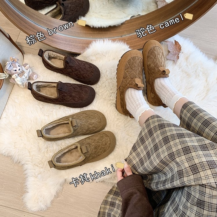 男女同款2025真皮真毛雪地靴女秋冬保暖加绒加厚一脚蹬豆豆鞋J