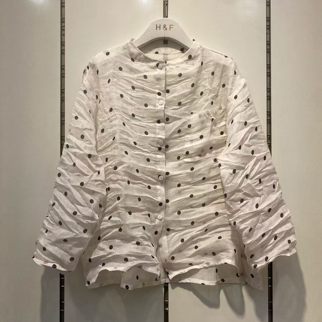 089苎麻衬衣衬衫女款碎花圆点穿90-150斤