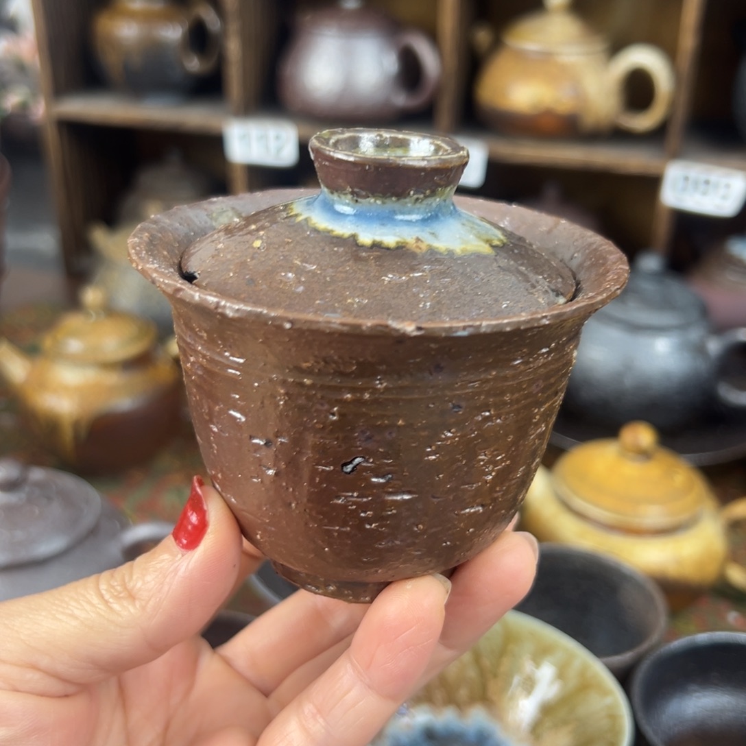 主人杯柴烧茶器主人盖碗微瑕