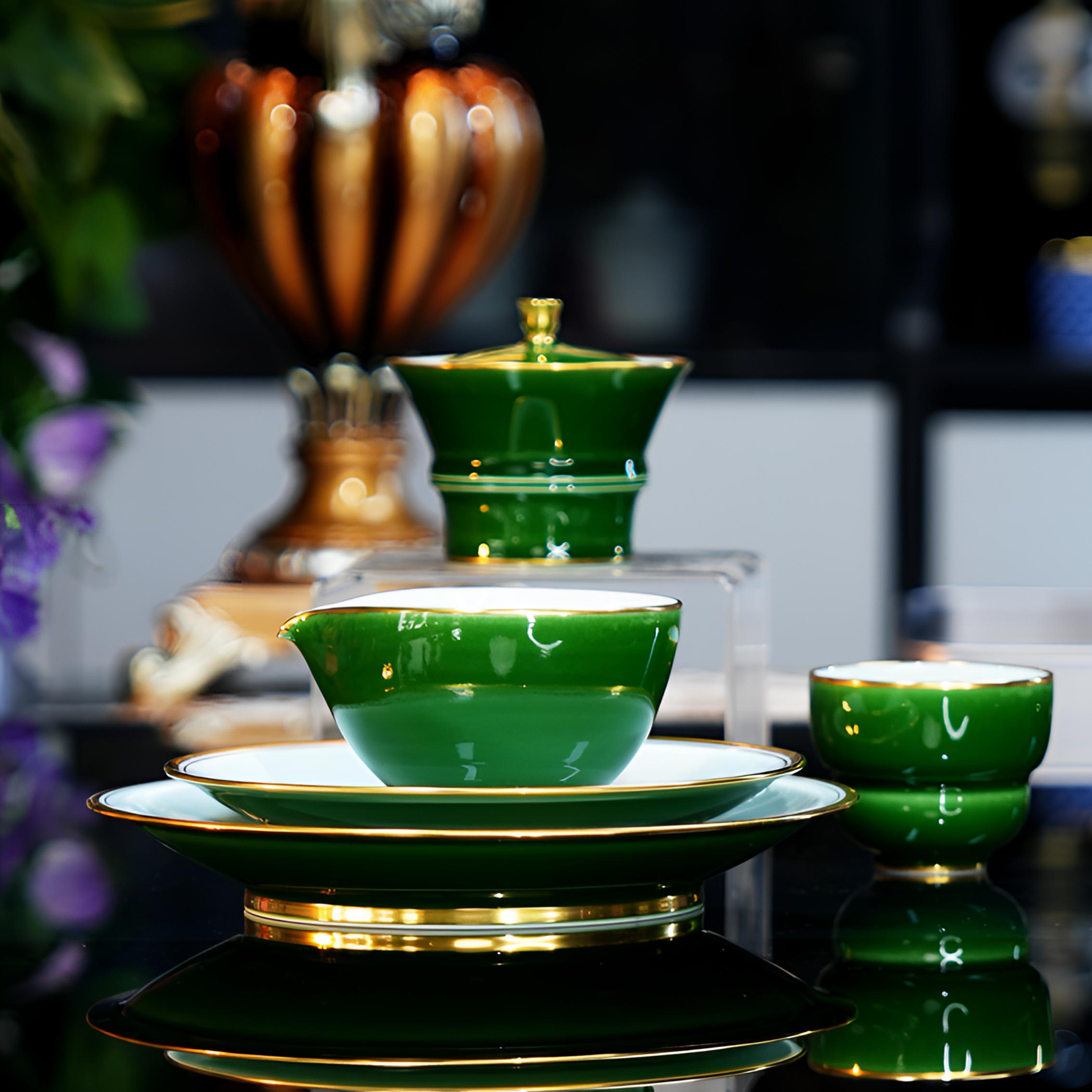 迪夫人郎窑绿釉高白泥手工功夫茶具点心盘