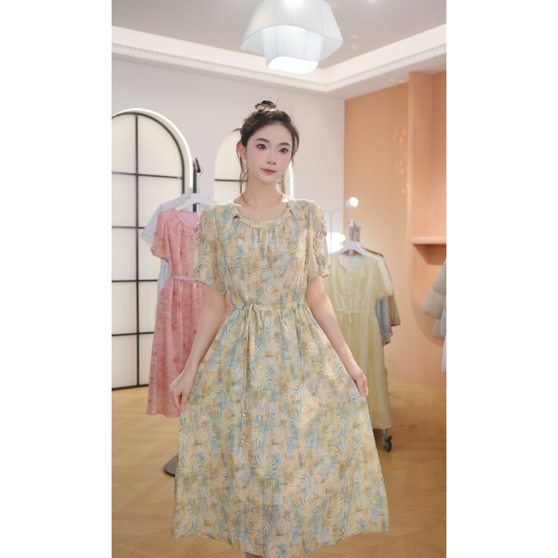 M1601 夏季新款高档洋气新中式收腰显瘦气质妈妈连衣裙女时尚