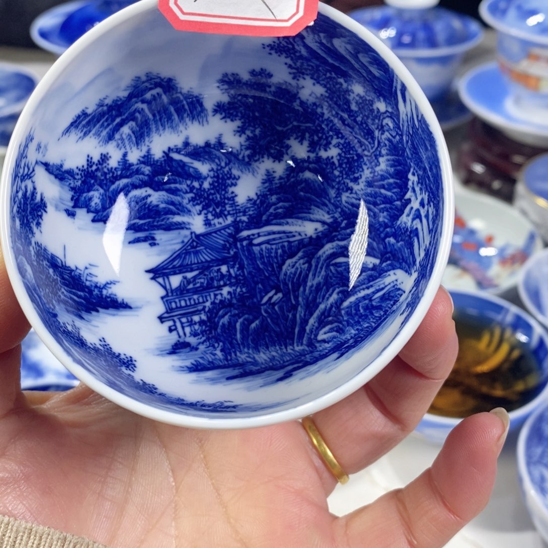 瓷片青花山水主人杯杯