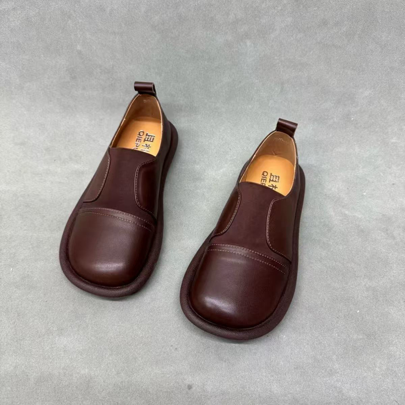 2670-1复古新款舒适平底鞋女2025春季新款真皮软底休闲百搭单鞋潮