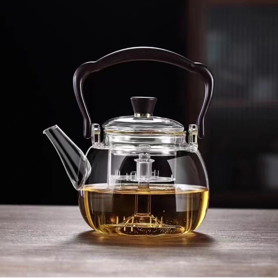 高硼硅祥云烟灰四代一体煮茶壶烧水耐热玻璃简约热水壶泡茶壶