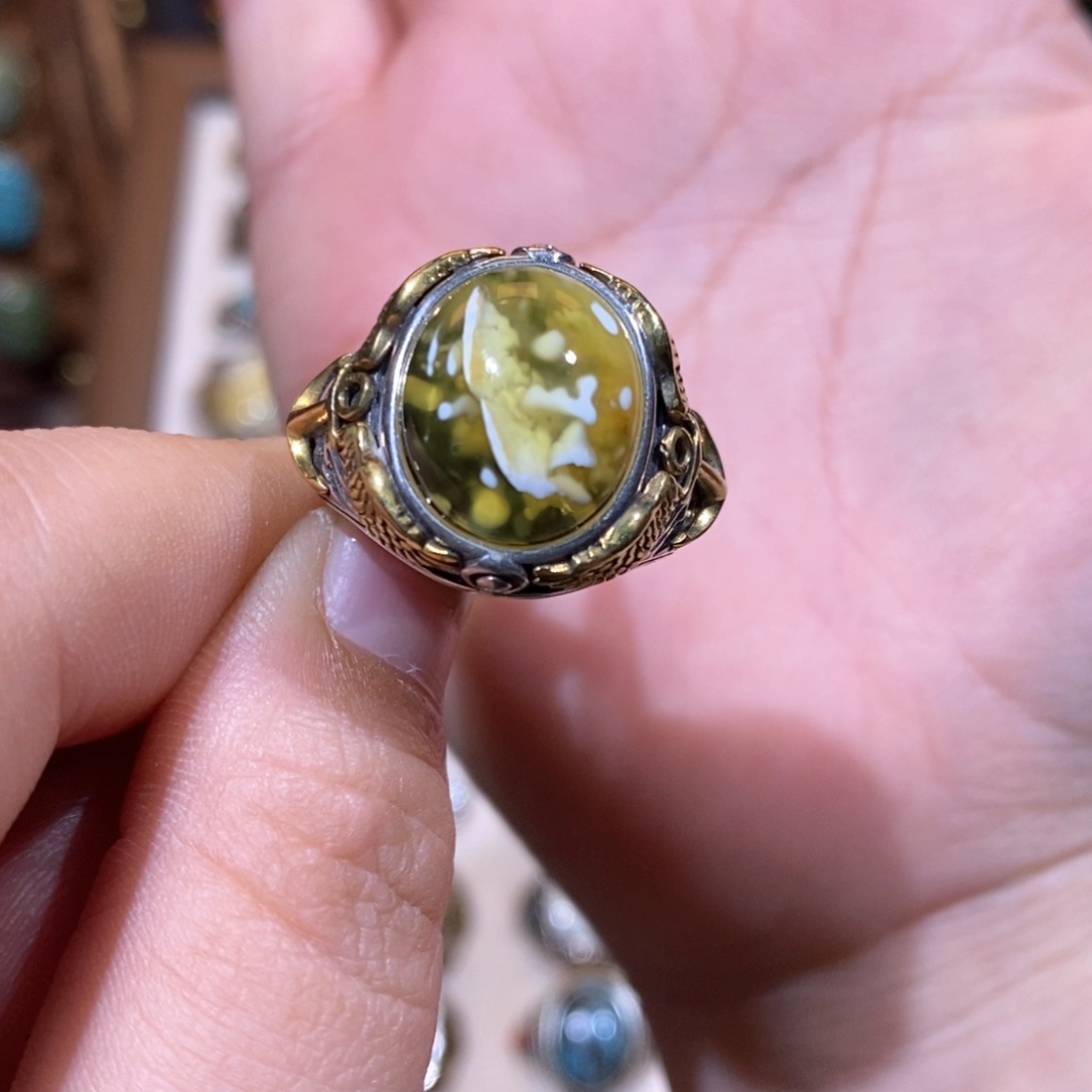 琥珀戒指银S925镶嵌潮****》戒指