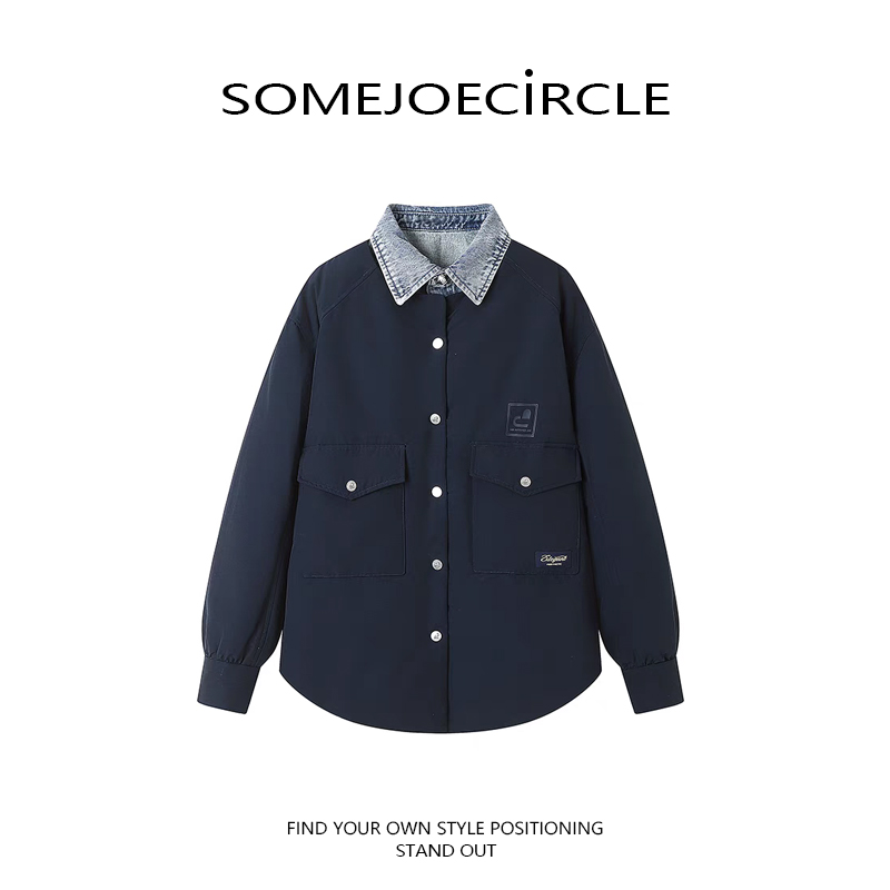 【DZ】SOMEJOECIRCLE【羽绒服】新款摩登拼接设计翻领长袖外套V0264