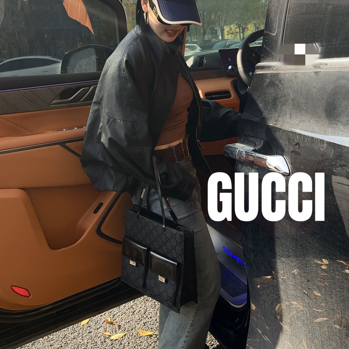 修复品619440/GUCCI/古驰 黑花腋下Jackie包