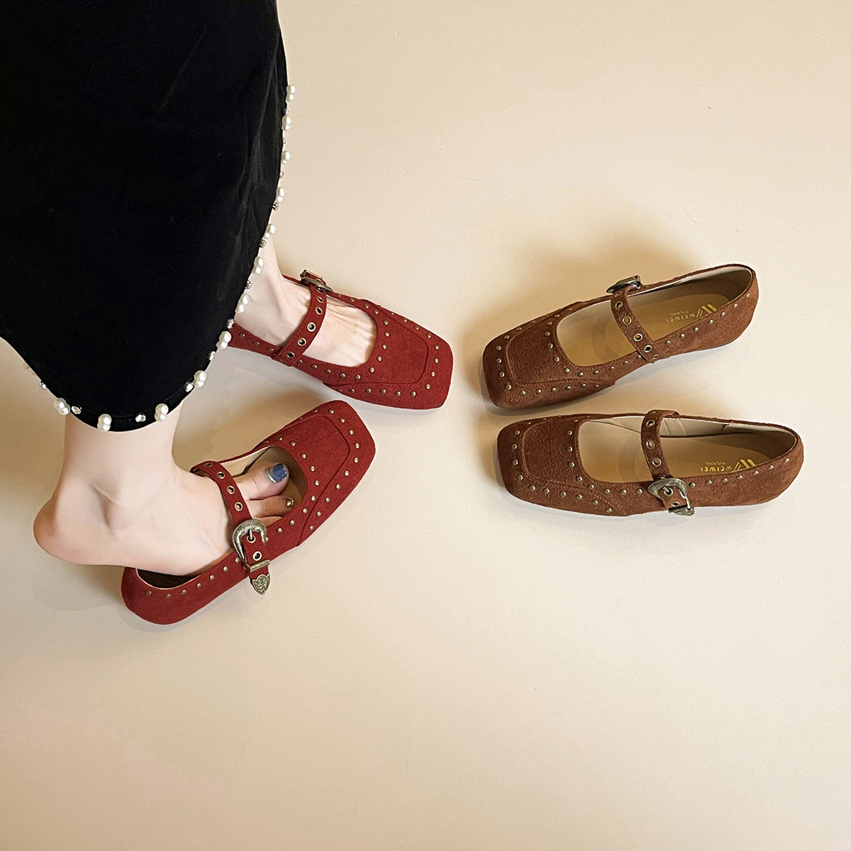 4142大码法式平底方头浅口单鞋女芭蕾配裙子玛丽珍晚晚鞋秋季百搭