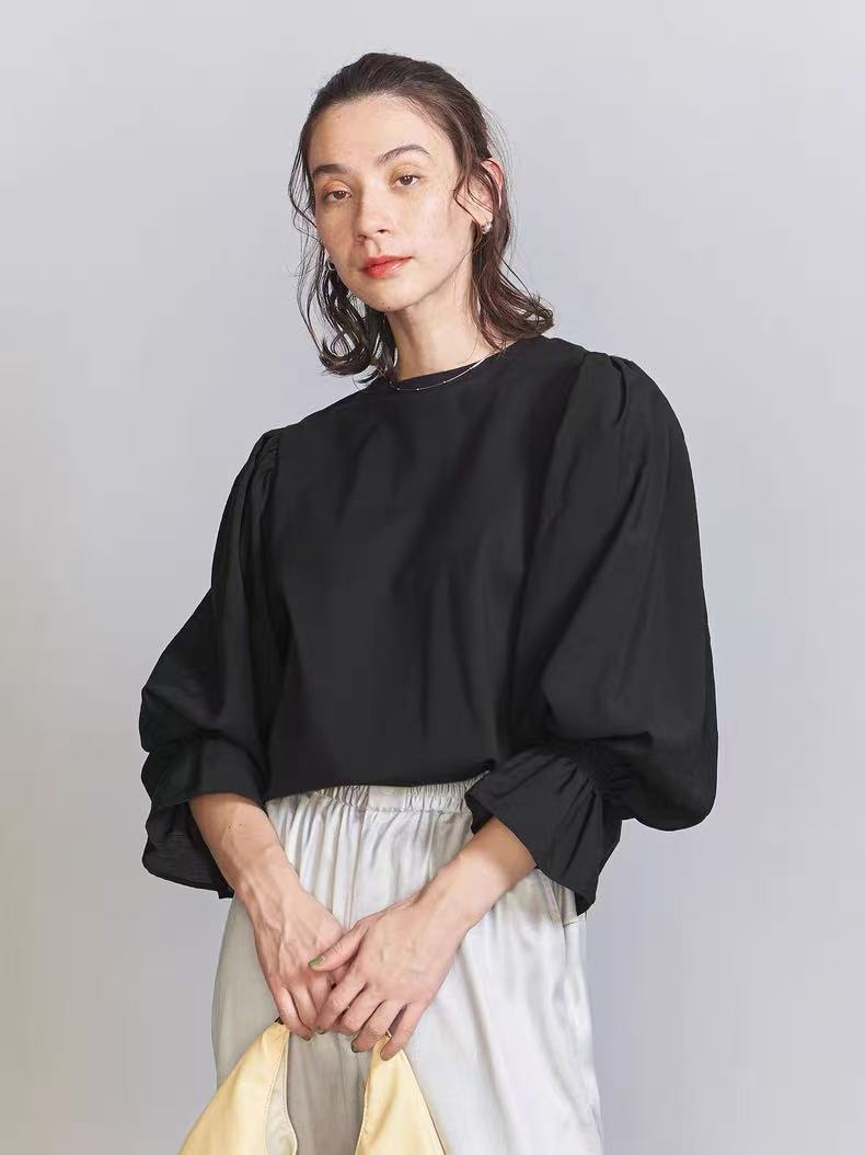 日单秋季圆领通用常规款女通勤风衬衫小衫泡泡袖时尚长袖原宿风