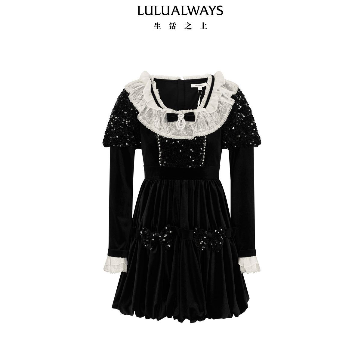 LULUALWAYS我爱露露25春季新款法式复古浪漫宫廷重工丝绒连衣裙女