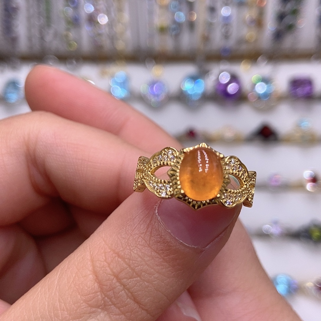 戒指银S925镶嵌石榴石（芬达石）