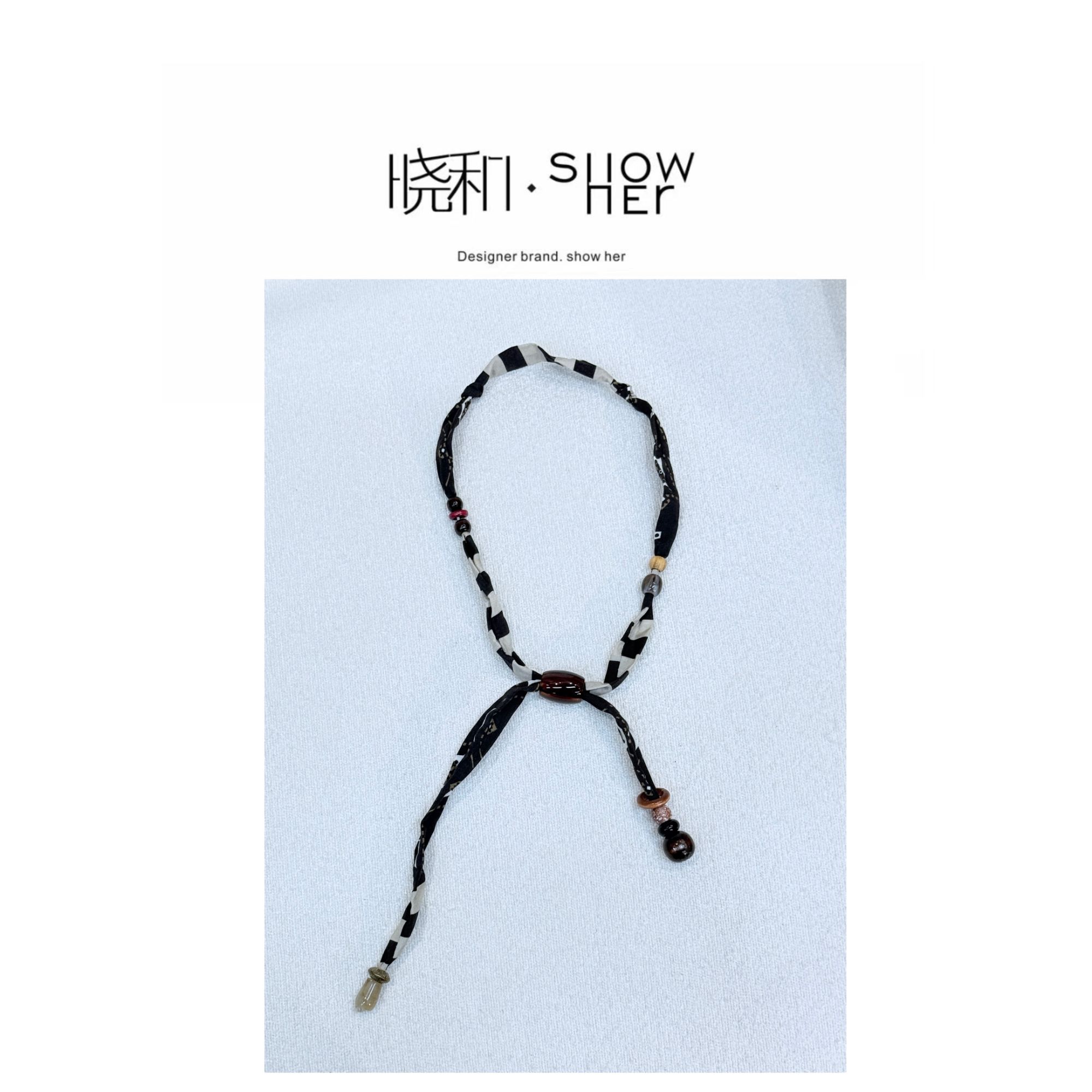 SHOW HER 【项链配饰】民族风女时尚黑色饰品纯手工法式可调节