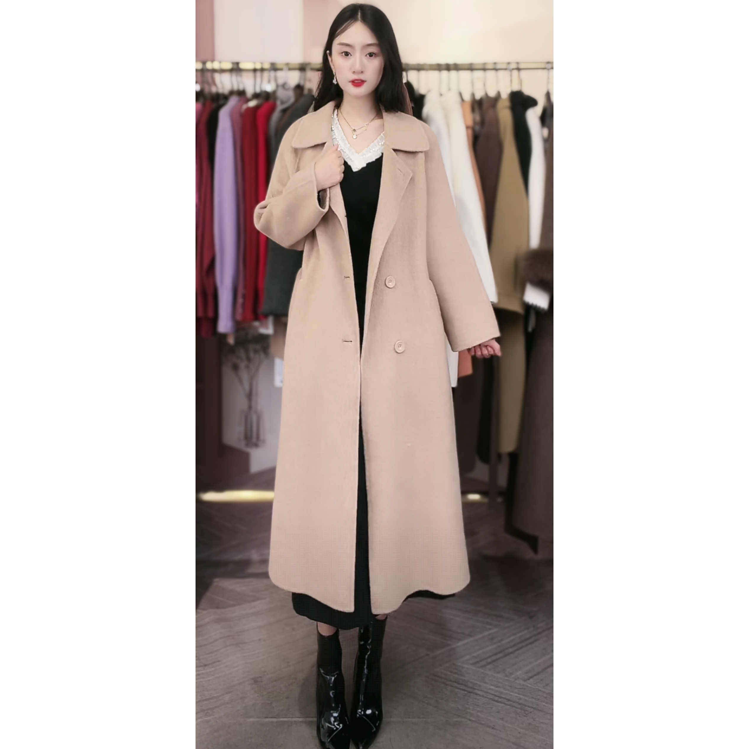 HIUOYA【618反季】气质中长款呢大衣韩版毛呢外套23471317