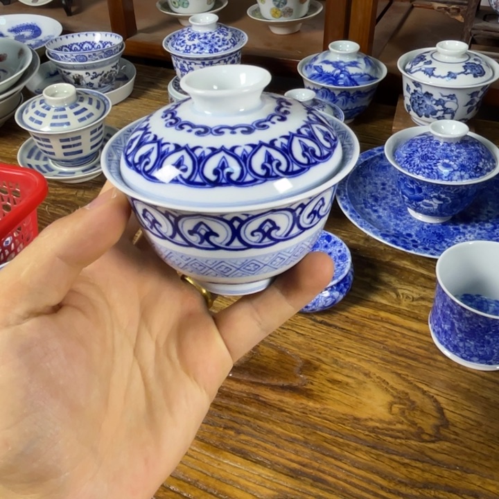 西**柚景德镇陶瓷青花盖碗